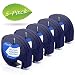 Replace Dymo LetraTag Refills White Plastic Tape(Dymo 91331, S0721660), Black on White, Compatible with Dymo LetraTag Plus LT100H LT100T QX50 XR, 1/2 Inch x 13 Feet(12mm x 4m), 5-Pack, by Markurlife