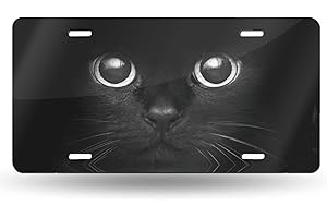 HANGWWZQ Black Cat Eyes Watching Front License Plate Aluminum Decorative License Plates Funny Metal Car Plate 6"X12" Novelty Vanity Tag Cover with 4 Holes Car Decor Accessory
