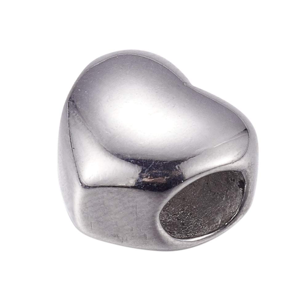 UNICRAFTALE 10pcs 5mm Hole Stainless Steel Heart Beads Smooth European Beads Large Hole Beads Finding for Women DIY Necklace Bracelet Jewelry Making 10x11x8mm