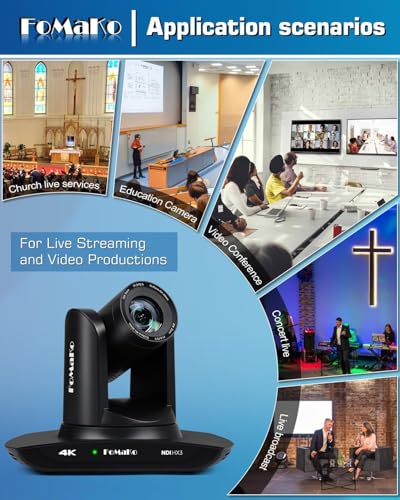 FoMaKo 4K PTZ NDI HX3 20x Optical Zoom AI Automatic Tracking Camera with HDMI/USB3.0/LAN(PoE) for Religious Service, Education, Video Conferencing, Youtube OBS Streaming, NDI License Included (K20UH)
