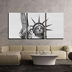 3 Piece Canvas Wall Art - Closeup of The Statue of Liberty - Modern Home Art Stretched and Framed Ready to Hang - 16"x24"x3 Panels