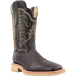 R. Watson Men’s Dark Cigar Brown Cowhide Western Boots, Square Toe, 11 Inch Shaft, Stacked Heel, RW8503-2