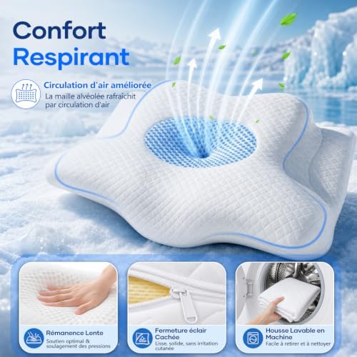 Oreiller Cervical Ergonomique à Mémoire de Forme, Oreiller Orthopédique