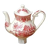 Green Pastures Wholesale Red Toile Teapot Porcelain Night Light, 5-Inch by 4-Inch by 6-Inch