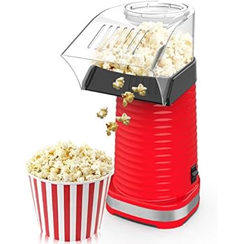 Hot Air Popcorn Maker, Popcorns Machine, Home-Made Healthy Hot Air Swirling Popcorn Popper 1200W BPA-Free, with Measuring Cup and Removable Top Cover(Red)