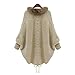 Women Open Front Knit Cardigan with Fur Bat Sleeve Sweaters Loose Outwear Coat Khaki