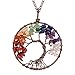 Jane Stone Fashion Tree of Life Pendant Necklace Handmade Gemstone Chakra Jewelry for Mothers Day Gift