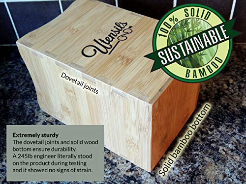 Extra Large Adjustable Utensil Holder Caddy Box - Bamboo 5.25x5.25x8in by Cookbook People - Thumbnail 6