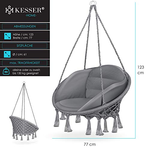 KESSER® Hängesessel mit Kissen - Chill Hängestuhl zum Aufhängen für Erwachsene & Kinder Hängematte bis 150 kg Hängesitz… – Bild 8