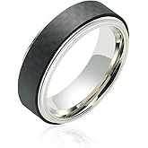 TGNEL Gray Carbon Fiber Stainless Steel Fidget Ring for Men Women, Blue/Steel Rotating Spinner Rings Band Relieving Anxiety Wedding Engagement Promise Ring Polished Inner Finish Fit Size 7-15
