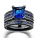 AMiERY Black Gold Sapphire Princess Cut CZ Wedding Engagement Band Bridal Rings Jewelry Set