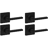 Kwikset Casey Interior Privacy Door Handle with Lock 4 Pack, Door Lever for Bathroom and Bedroom, Matte Black Reversible Keyl