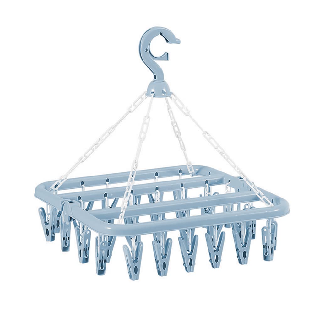 Photo 1 of Heshebuy 32 Clips Folding Laundry Hanger, Laundry Drying Rack Folding Sock Hanger, Hanging Drying Rack(Scandinavian Blue)