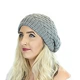 Women's Chunky Knitted Winter Beret, Double Layer Slouchy Basket Weave Hat