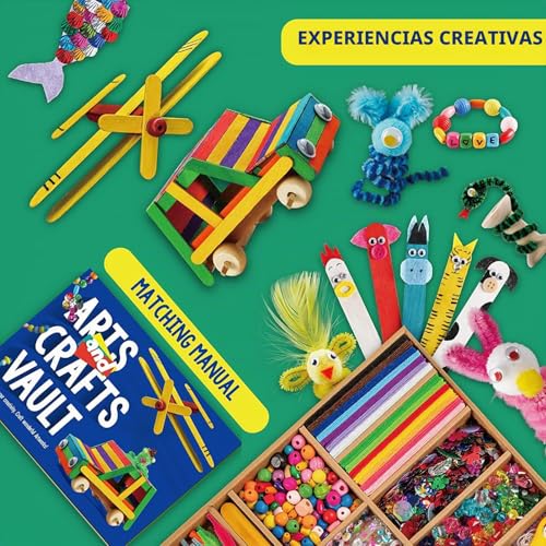 EDUMAN Kids Crafts, 1000+ Piece Creative Craft Kit Materials, Includes Pipe Cleaner, Pompoms, Rods, Wiggle Eye, Beads, Sequins, Creative Game Gift for Boys and Girls