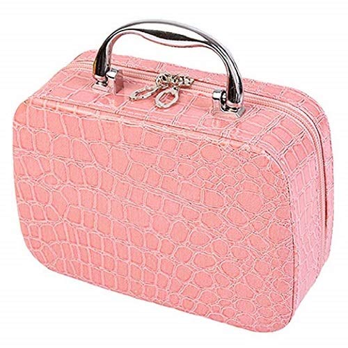JOMA E-Shop Women Stone Pattern Cosmetic Case Cosmetic Bag Crocodile Effect Vanity Make Up Organiser Bag Box - Makeup/Cosmetic/Nail Polish Storage Case(Pink)