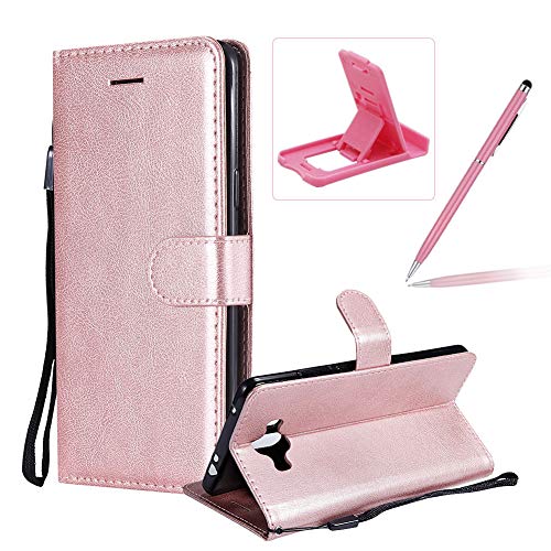 Herzzer Strap Leather Case for Huawei Mate 10,Wallet Flip Cover for Huawei Mate 10, Stylish Elegant Rose Gold Solid Color Magnetic Folio Smart Stand Cover with Soft TPU