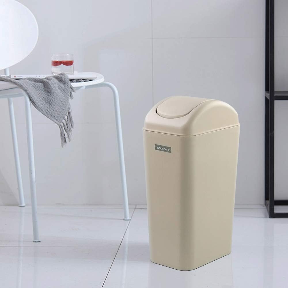 Ponpong 14 Litre Plastic Swing Trash Can Dustbin with Lid, Khaki, 1 Pack: Home & Kitchen