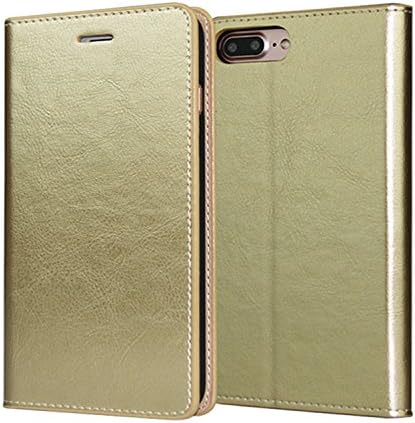 HIMIMASY Luxury Genuine Leather Handmade Flip Case For Iphone7 Plus(5.5 Inch) With Wallet,Card Slot and Stand Function (Gold)