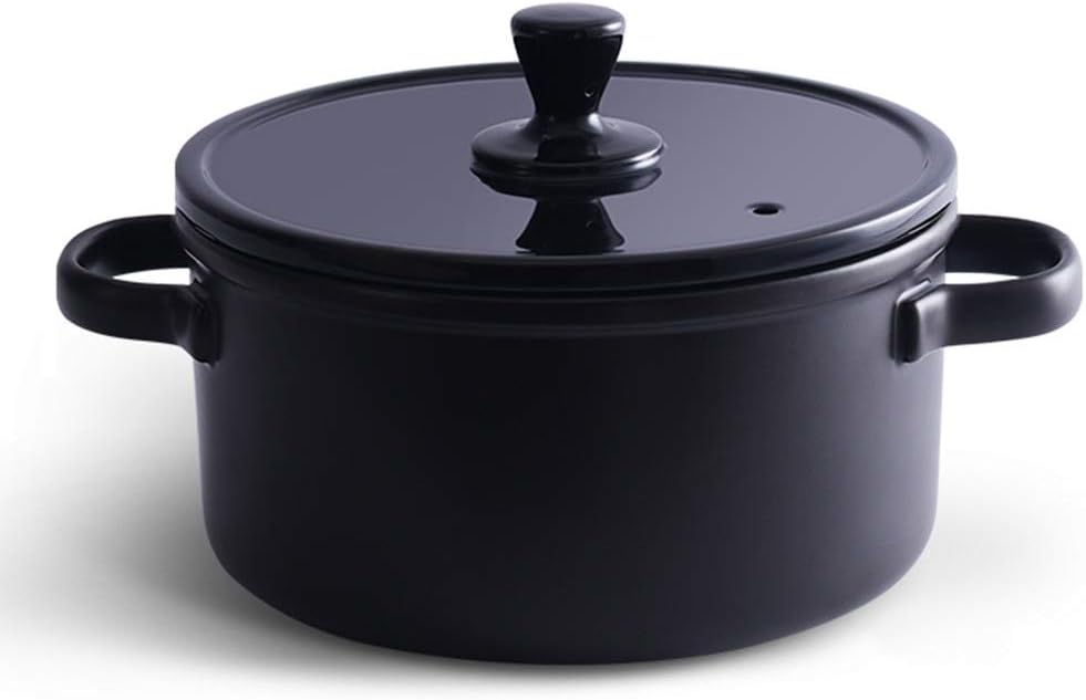 Wwshm Pot Casserole Ceramic Wok Soup Pot Frying Pan Korean Bibimbap Cast Iron Dutch Oven Cooker New Light Luxury Home Fire Flame Resistant Black (Size : 2l)