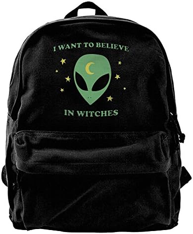 I WANT TO BELIEVE IN WITCHES Mens&amp;womens Large Vintage Canvas Backpack School Laptop Bag Hiking Travel Rucksack