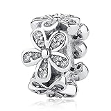 BAMOER 925 Sterling Silver Various Dazzling CZ Bead Charm For Women Snake Bracelet Charm (Daisy)