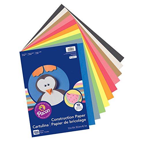 Pacon LIghtweight Construction Paper, 12-Inches by 18-Inches, Assorted Colors, 100 Sheets (94460)