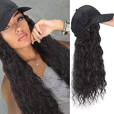 Synthetic Long Wave Baseball Cap With Hair Brown Black Wavy Women