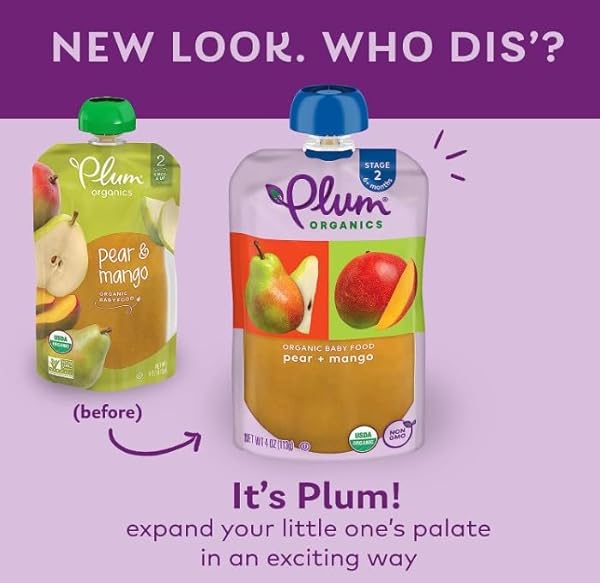 PLUM ORGANICS STAGE 2 ORGANIC BABY FOOD – PEAR AND MANGO – 4 OZ POUCH – ORGANIC FRUIT AND VEGETABLE BABY FOOD POUCH
