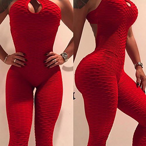 CapsA One-Piece Sport Yoga for Women Jumpsuit Running Workout Running Sports Pants Trouser Tummy Control Shapewear