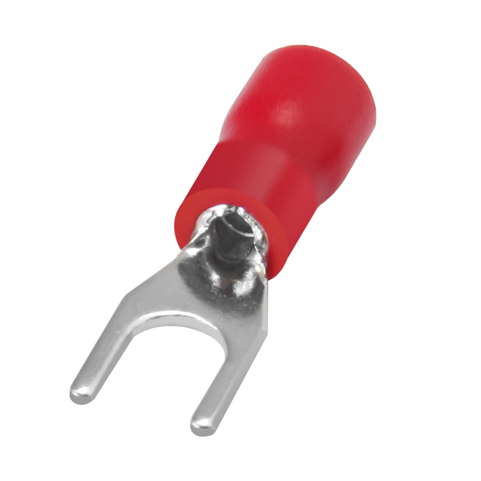 Heschen Fork Insulated Wire Connector Electrical Crimp Terminal, SV1.25-3, Stud size #4, for 0.5-1.5mm² (22-16 AWG), Red, 100Pack