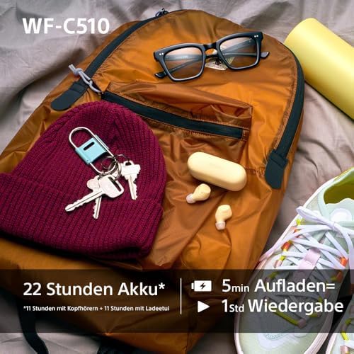 WF-C510 Truly Wireless Kopfhörer - Kleine, leichte Bluetooth In-Ear-Kopfhörer mit Multipoint-Connection, Ambient Sound, IPX4 Rating, Spotify Tap, Quick Charge, 22 HR Akku, iOS & Android - Schwarz