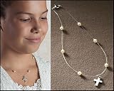 Girl's Holy Communion Illusion Cross Necklace. A Dainty Silver Tone Cross and Measures 16 Long.