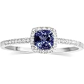 KOKAV 14K White Gold Halo 5mm Cushion Tanzanite with 1/8CT Diamonds Gorgeous Engagement Ring