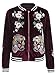 Lovaru Women's Fashion Velvet Rose Embroidery Biker Patchwork Baseball Bomber Jacket