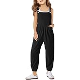 Haloumoning Girls Overalls Kids Casual Sleeveless Jumpsuit One Piece Rompers with Pockets 5-14 Years