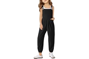 Haloumoning Girls Overalls Kids Casual Sleeveless Jumpsuit One Piece Rompers with Pockets 5-14 Years