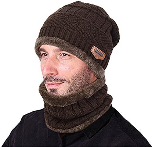 Azornic Warm Knitted Beanie Hat and Circle Scarf Skiing Hat Outdoor Sports Hat Sets (Coffee)