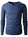 H2H Mens Casual Slim Fit Long Sleeve Slit Wide Neck T-Shirt Of Various Colors