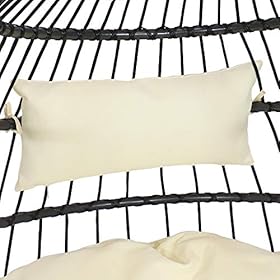 Sunnydaze Penelope Black Steel and Polyethylene Wicker Hanging Egg Chair with Cream Polyester Seat Cushions - Bohemian… 51oiWVGXL9L