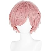 LABEAUTÉ Anime Short Pink Cosplay Wigs With Bangs Unisex Spiky Fluffy Heat Resistant Wig Hair for Party and Halloween for Gift + Free Cap