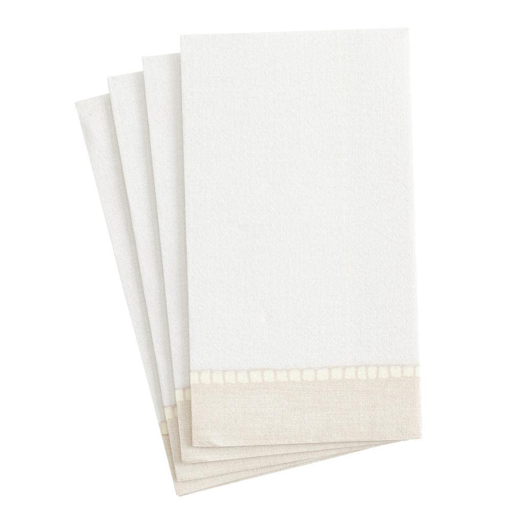 Caspari Linen Border Paper Linen Guest Towel Napkins in Natural, 12 Per Package