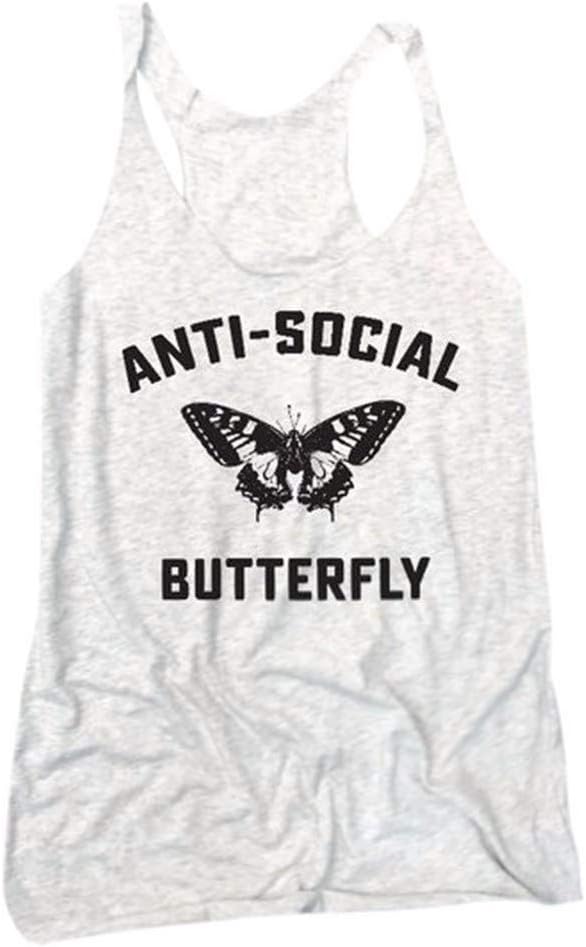 Women Tank Top Vest Summer Fashion Anti-Social Butterfly Letter Print Clothing