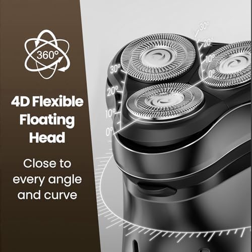 Cordless Electric Razor for Men: 4D Floating Mens Shavers Waterproof with LED Display & Travel Lock - USB Rechargeable Beard Shaver with Pop-up Trimmer