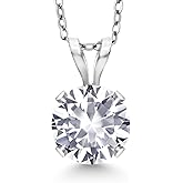 Gem Stone King 14K White Gold White Created Sapphire Pendant Necklace for Women | 1.00 Cttw | Gemstone September Birthstone | Round 6MM | With 18 Inch Silver Chain