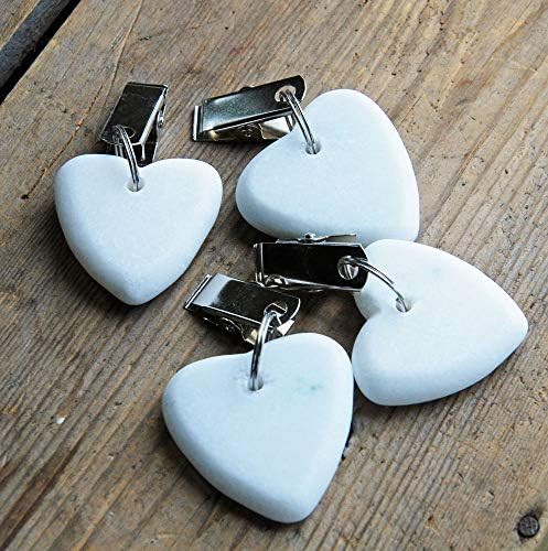 Bluebell Yard Set of four white stone heart outdoor table cloth clamps