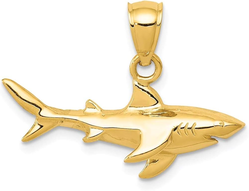 14k Yellow Gold Shark Pendant Charm Necklace Sea Life Fish Man Fine Jewelry For Dad Mens Gifts For Him