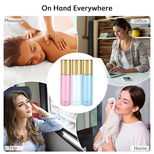 Pearl Colored Essential Oil Roller Bottles - 12 Pack, 10ml Glass Roller Bottles for Essential Oils By Mavogel, 3 Extra Roller Balls, 24 Pieces Labels, Droppers, Opener, Funnel and Brush Included - Thumbnail 5