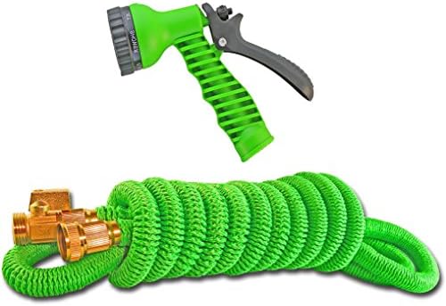Kelley General Expandable Flexible Garden Water Hose, 75' Solid Metal Fittings With Shut Off Valve, Indestructible Double Layer Latex Core, Car Wash Expanding Garden Hose Guaranteed Not To Kink!