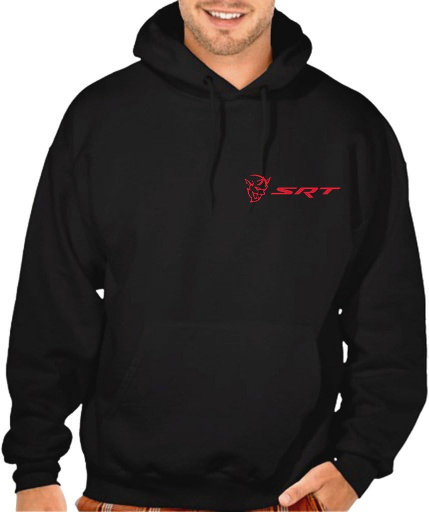 Interstate Apparel Men's Dodge Challenger Demon SRT Chest Black Pullover Hoodie Sweater Black
